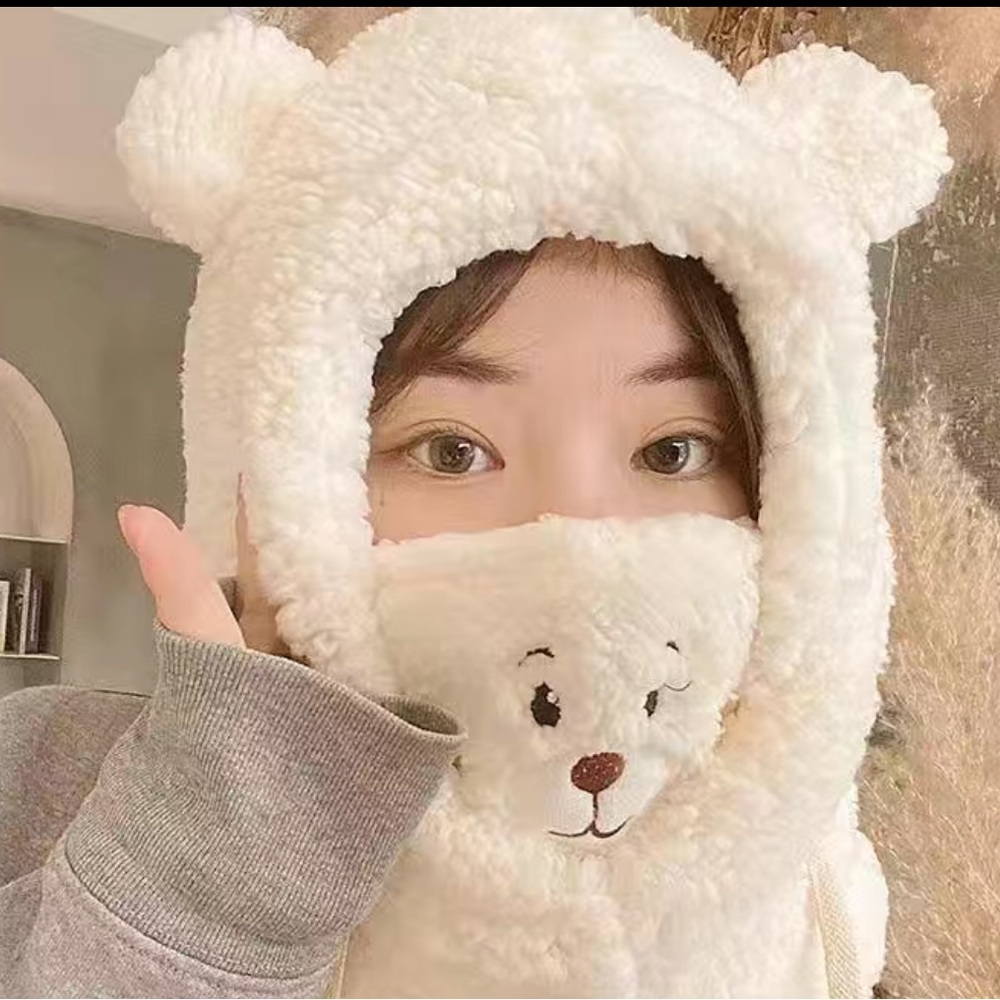 NEW Polar Bear Hat and Mask. Get Cold Weather Ready! Ties. Cream OS